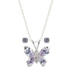 Sunstone Sterling Silver Cubic Zirconia Butterfly Pendant and Earring Set