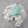 Aluminum Silver Reconstructed Turquoise and Pearl Cuff Bracelet (Philippines)