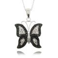 Finesque Silver Overlay Diamond Accent Black and White Butterfly Necklace
