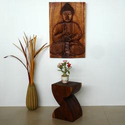 Oil Rubbed Buddha Chestnut Wood Sakyamuni Seated Carved Panel 