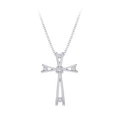 10k White Gold 1/10ct TDW Diamond Cross Necklace (G-H, I2-I3)