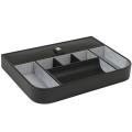 Savile Six-compartment Chrome-finish Black Leather Row Valet Tray
