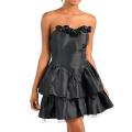 Stanzino Women's Black Rosette Embellished Strapless Dress