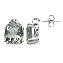 Sterling Silver Green Amethyst and 1/10ct TDW Diamond Earrings (I2-I3)