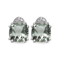Sterling Silver Green Amethyst and 1/10ct TDW Diamond Earrings (I2-I3)