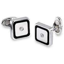 Stainless Steel Cubic Zirconia and Black Inlay Cuff Links