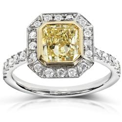 14k Gold 1 3/4ct TDW Certified Yellow and White Diamond Ring (FY, SI1)