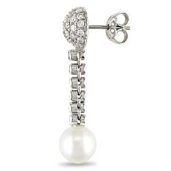 14k White Gold FW Pearl and 1 1/4ct TDW Diamond Earrings (G-H, SI2)