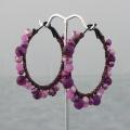 Amethyst and Pearl Cotton Hoop Earrings (Thailand)