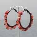 Red Coral and Pearl Cotton Hoop Earrings (Thailand)