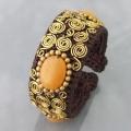 Dreamy Oval Carnelian Spiral Brass Cotton Cuff (Thailand)