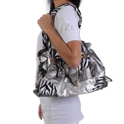 Adi Designs Women's Buckle Detail Double Handel Zebra Print Satchel