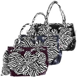 Adi Designs Women's Oversized Flower Detail Zebra Print Handbag