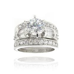 Icz Stonez Rhodiumplated Cubic Zirconia 3ct TGW Bridal Ring Set