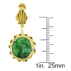14k Yellow Gold Fancy Green Jade Antique Dangle Earrings