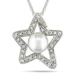 14k Gold 1/4ct TDW Diamond and FW White Pearl Star Necklace (H-I, I1-I2)