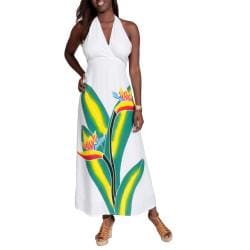 White Birds of Paradise Floral Halter-Top Dress (Indonesia)