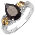 Sterling Silver Smoky Quartz and Citrine Ring (2 1/5ct TGW)