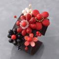 Red Coral and Pearl Floral Blossom Leather Cuff Bracelet (5-8 mm)(Thailand)