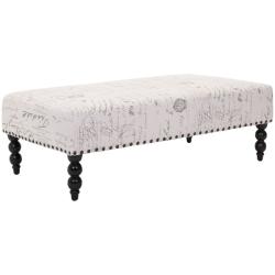 Paris French Writing Nailhead Beige Cotton Ottoman