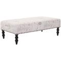 Paris French Writing Nailhead Beige Cotton Ottoman
