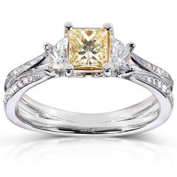 14k Gold 1ct TDW Certified Yellow and White Diamond Ring (FY, I1)
