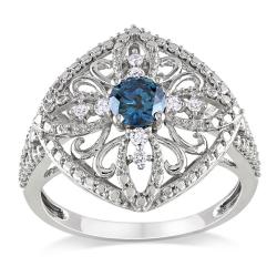 Miadora 10k White Gold 1/2ct TDW Blue and White Diamond Ring (G-H, I2)