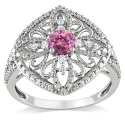Miadora 10k White Gold 1/2ct TDW Pink and White Diamond Ring (G-H, I2)