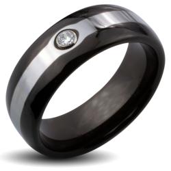 Men's Tungsten Carbide Black Two-tone Cubic Zirconia Domed Ring (8 mm)