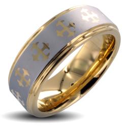 Tungsten Carbide Goldplated Cross Design Ring (8mm)