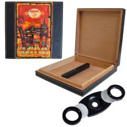 Cuban Crafters 'Salazar' Travel Cigar Humidor with Black Aluminum Perfect Cutter