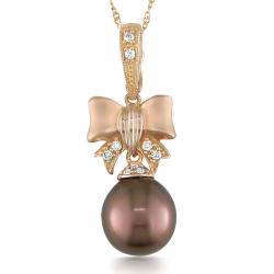 14k Pink Gold 0.07 ct Diamond Accent Tahitian Pearl Necklace (G-H, SI2)