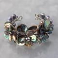 Silvertone Abalone Shell and Pearl Flower Cuff Bracelet (4-11mm)(Thailand)