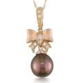 14k Pink Gold 0.07 ct Diamond Accent Tahitian Pearl Necklace (G-H, SI2)