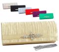 Dasein Pleated Rhinestone Brooch Satin Clutch 