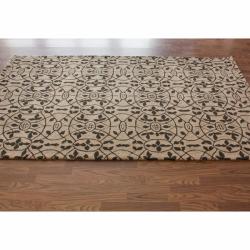 Handmade Luna Moroccan Trellis Beige Wool Rug (7'6 x 9'6)