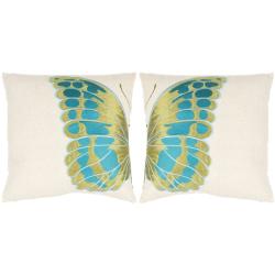 Majestic Butterfly 18-inch Cream/ Blue Decorative Pillows (Set of 2)