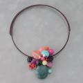 Blue Green Sandstone Cluster Cotton Choker Necklace (Thailand)
