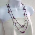 Purple Mother of Pearl and Amethyst Pearl Necklace (6-7 mm)(Thailand)