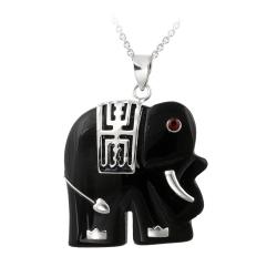 Sterling Silver Onyx Elephant Necklace