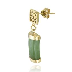 Glitzy Rocks 18k Gold over Sterling Silver Green Jade Dangle Earrings