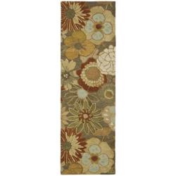Handmade Soho Gardens Brown/ Multi N. Z. Wool Rug (2'6 x 12')