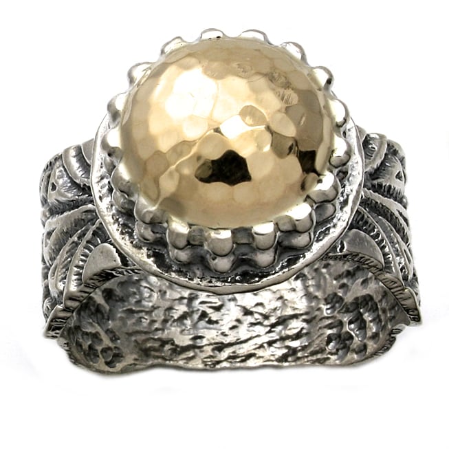 Beverly Hills Charm Silver and 14k Yellow Gold Hammered Dome Ring