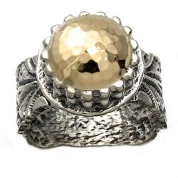 Sterling Silver and 14k Yellow Gold Hammered Dome Ring