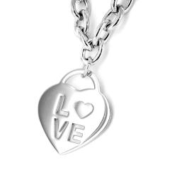 Stainless Steel 'Love' Heart Charm Necklace