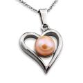 Stainless Steel Orange Faux Pearl Open Heart Necklace