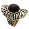Sterling Silver, Palladium and 14k Gold Black Onyx and White Sapphire Ring