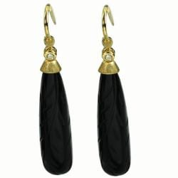 De Buman 18k Yellow Gold Black Agate and Diamond Earrings