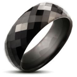 Men's Tungsten Carbide West Coast J Black Faceted Dome Ring (8 mm)