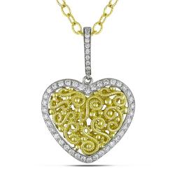 18k Two-tone Gold 5/8ct TDW Diamond Heart Necklace (G-H, SI1-SI2)